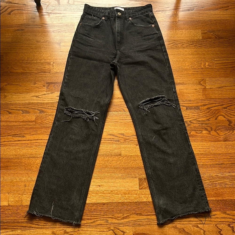 Zara High Rise Charcoal Black Denim Jeans